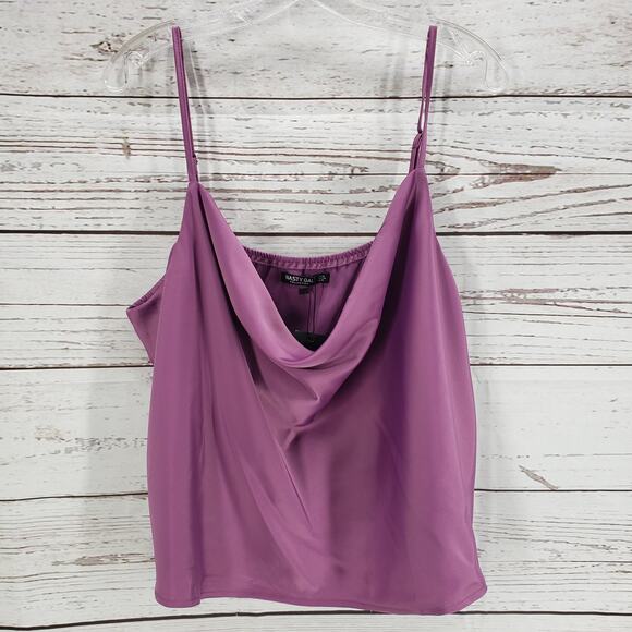Nasty Gal Collection New Women's Purple Satin Cowl Neck Cami Top Size 16 - Picture 1 of 12